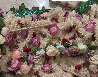 Artificial  Wedding Canopy with Hanging Pearls Punjabi, Indian,Pakistani, Arabic Mehndi & Nikah Decor Multi Color Big Flower Gajra Chadar