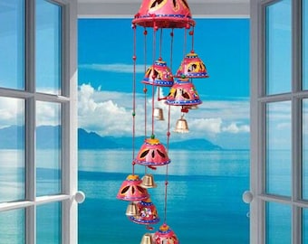 Assorted Rajsathani Round Bell Wind Chime Vibrant Indoor/Outdoor Wall Decor&Suncatcher-Perfect for Patio,Garden,and Housewarming Gifts