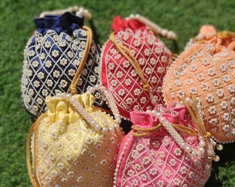 Pearl Potli Bag, Embroidered Handbag, Wedding Favors, Party Return Gift Idea, Clutch Purse, Mother's Day Gift, Rakshabandhan Gift For Sister