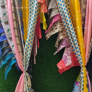 Multi Color Frilled Curtain, Indian Vintage Made Of Old Sari Fabric Handmade Curtain, Housewarming Decor, Patchwork Home Door Window Curtain