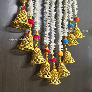 Scented Jasmine Fusion with Bells for Home And Main Door Hangings,Mandir/Puja Decor, Housewarming,Nikah Decor,South Indian Wedding Backdrop