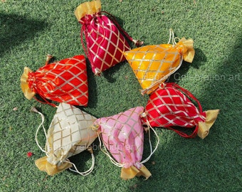 Potli Pouches,Drawstring Small Bags,Indian Wedding Favors,Colorful Indian Pouches with Gota Work, Party Favors,Evening Bags,Bridesmaid Gifts