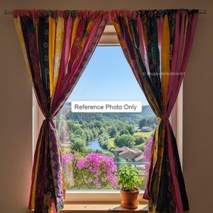 Boho Saree Curtains Upcycled Handmade Saree Curtain with Saree strips Window and door Sheer Hippie Curtain Bohemian Sari Curtain home decor