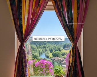 Boho Saree Curtains Upcycled Handmade Saree Curtain with Saree strips Window and door Sheer Hippie Curtain Bohemian Sari Curtain home decor