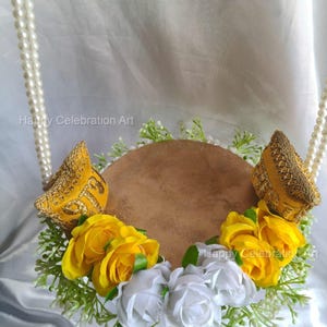 Decorative Laddu Gopal Jhula ,Handmade Floral Pearl Swing, Kanha Ji Palna, Janmashtami Decor, Ganesh Chaturthi Gift, Hindu Home Temple Decor image 2