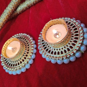 Metal Diya with Pearls: Indian Diwali Tealight Candle Holder