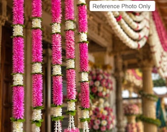South Indian Pink Jasmine Leaves Garden For Backdrop Decoration, Dark Pink Chameli Flower Garland For  Indian Wedding , Longawani Decoration
