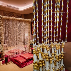 7ft Tuberose Flower Curtain: Golden Beads Nikah Ceremony Decor