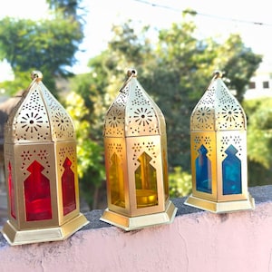 Moroccan Style Gold Candle Lantern, Vintage Decorative Lantern, Festive Home Decor, Boho Tealight Holder, Perfect for Wedding And Eid Decor