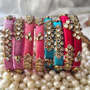 Kundan Stone Silk Thread Bangles: Handmade Indian Bridal Jewelry