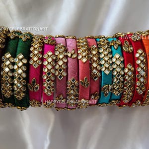 Kundan Bangles for Haldi, Mehendi, and Sangeet Favors,Multicolor Silk Thread Bangles– Wedding, Baby Shower &Pooja Return Gifts,Free Shipping