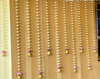 Guirnalda de rosas con campanas, decoración para bodas, telón de fondo, guirnalda floral, decoración para eventos y fiestas, ideas para decorar paredes del sur de la India.