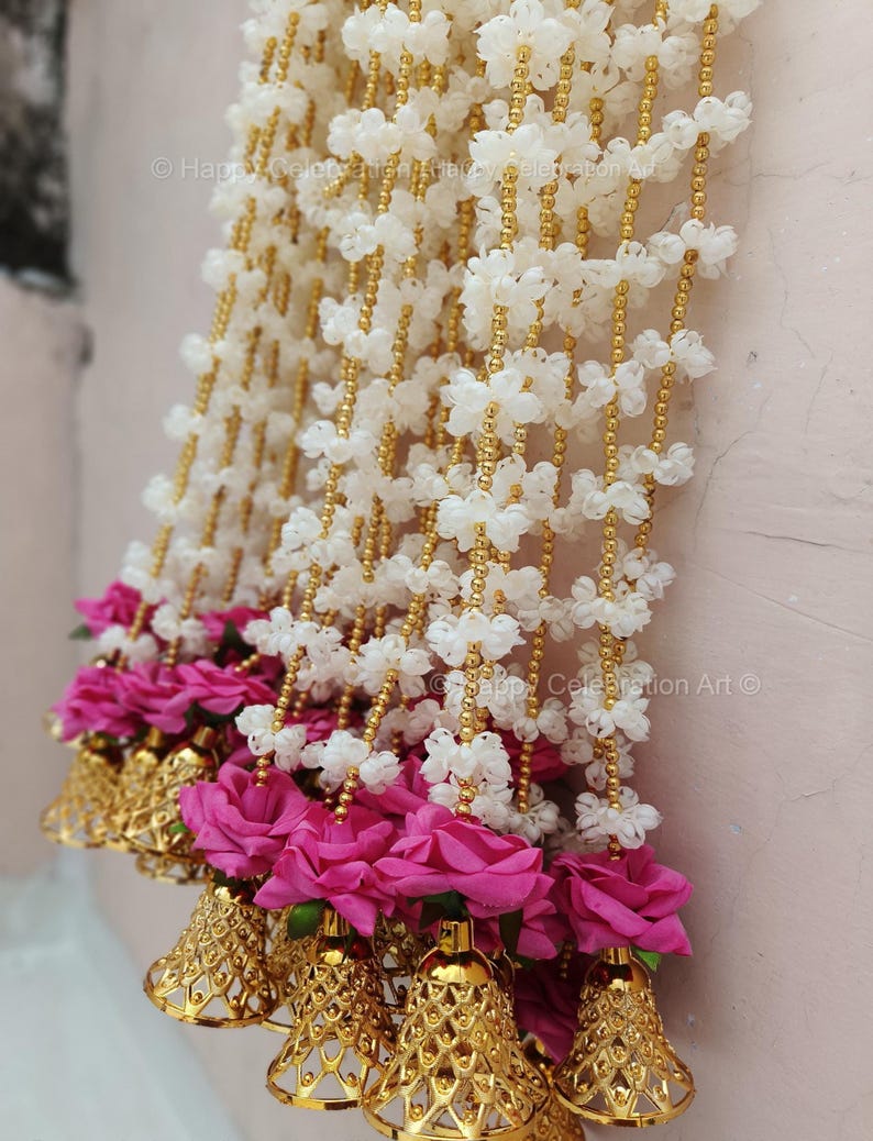 Jasmine (Mogra) With Bell Rose Flower Garland,Wedding Decor, Stage Backdrop,Floral String, Event Party Decoration, South Indian Decor Ideas image 1