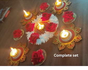 MDF Jasmine Flower Rangoli Mats For Diwali Entrance Decor,South Indian Backdrop Style For Balcony Decoration, Garden Decoration Kolam Style