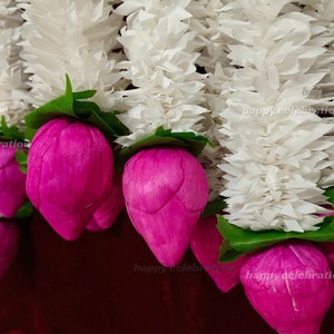 South Indian Wedding Backdrop,Jasmine With Lotus Buds String,Hanging For Temple Backdrop,Garlands With Leaves,Haldi Decor,Mehndi Decor