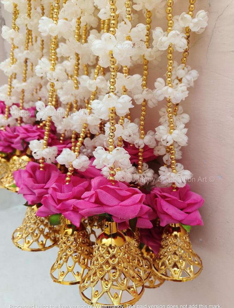 Jasmine (Mogra) With Bell Rose Flower Garland,Wedding Decor, Stage Backdrop,Floral String, Event Party Decoration, South Indian Decor Ideas image 2