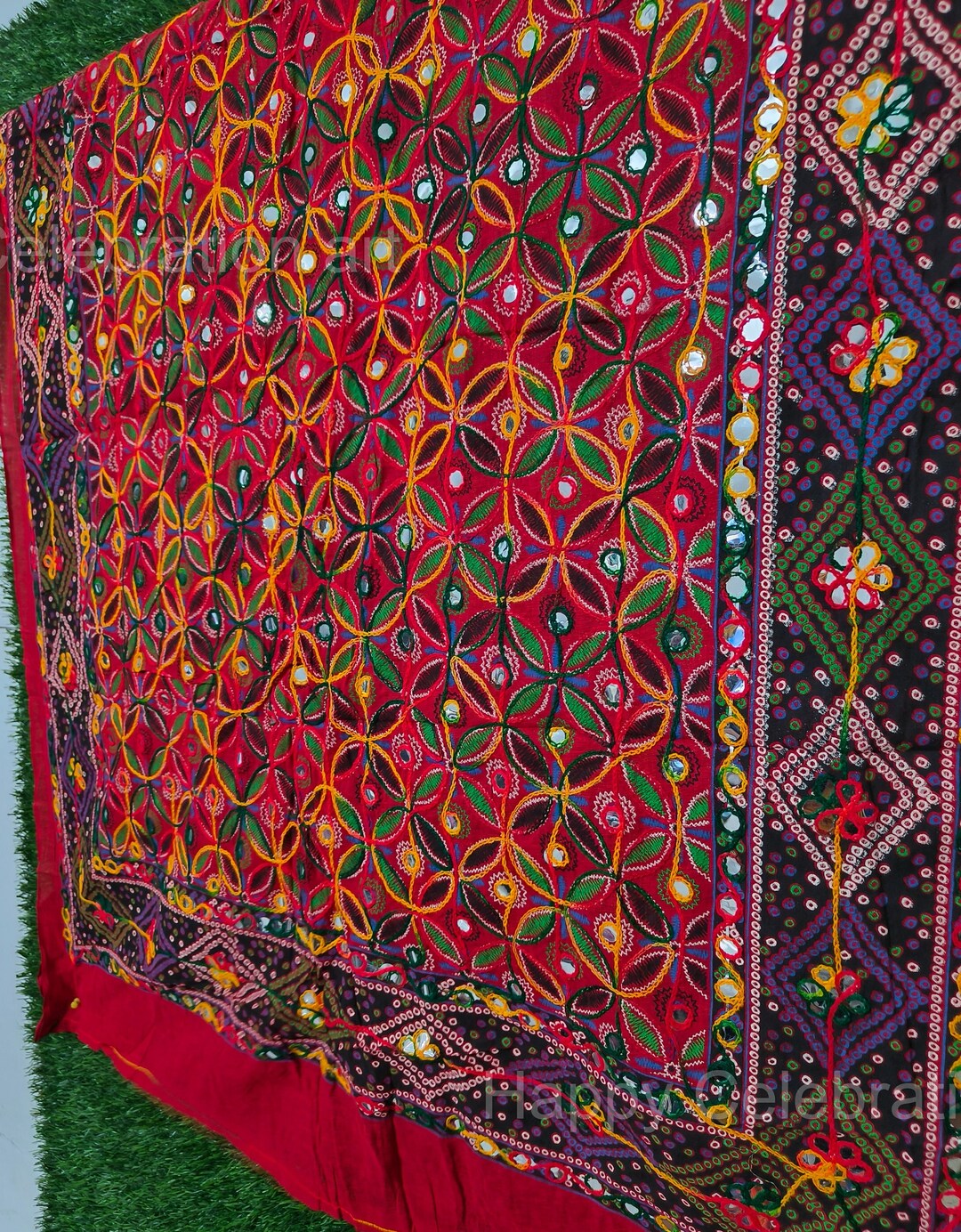 Bandhej ricamato pakistano Phulkari Dupatta/Sciarpa/Stola, Dupatta