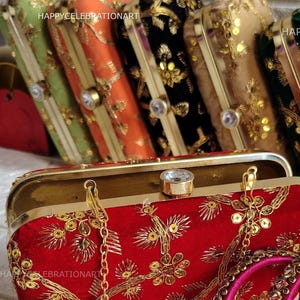 Bolso de mano para boda india, bolso de mano para fiesta, bolso de mano con cadena desmontable, bolso de mano tipo billetera, bolso de mano con sistema de cierre, regalos de Mayra y Jaggo