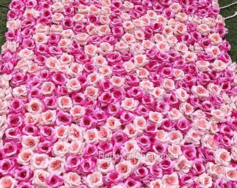 Pink Rose Flower Wall Panel: Rustic Wedding Backdrop (6x3 ft)