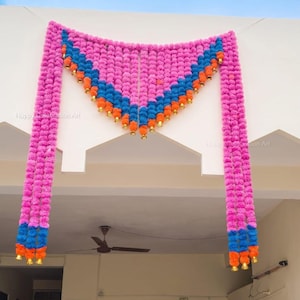 2 Design Diwali-deur Toran, decor bruiloft achtergrond, goudsbloem bandarwar met bellen, feestelijke portiekdeur hangen, housewarmingcadeau