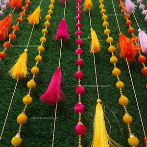 Set Of 10-20-30-50-100 Backdrop Garlands Pom Pom & Tassel Garland for Mehndi, Haldi, And Party Decoration Mexican-themed parties Backdrop