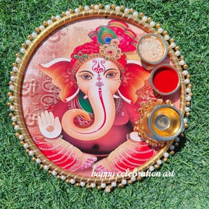Ganpati Puja Thali Set: Hindu Wedding Accessories, Decorative Plate (Set of 2)