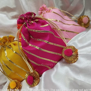 Borse Gota Leheriya Potli per regali di ritorno, borse con nappe, sacchetti per gioielli in seta per Mehndi, dolci, frutta secca, Bhaji, feste e festival