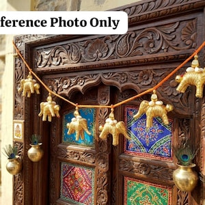 Rajasthani Elephant Toran Hanging, Golden Bandhanwar with Bells Ghungroo & Shells, Diwali  and Ganpati Backdrop, Wedding Housewarming Decor