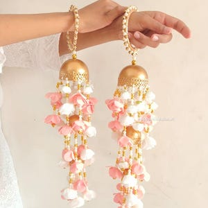 Peach And White Flower Jewelry kalira For Bridal Haldi And Other Occasion Wedding Jewelry Sangeet, Mayun Ceremony Indian Pakistani Jewelry