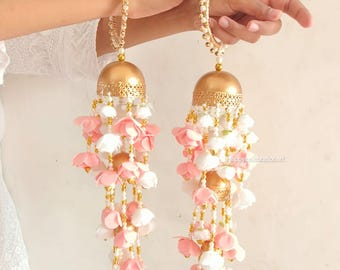 Peach And White Flower Jewelry kalira For Bridal Haldi And Other Occasion Wedding Jewelry Sangeet, Mayun Ceremony Indian Pakistani Jewelry
