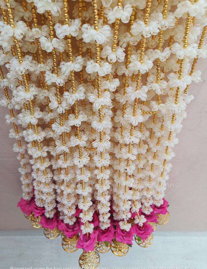 Jasmine (Mogra) With Bell Rose Flower Garland,Wedding Decor, Stage Backdrop,Floral String, Event Party Decoration, South Indian Decor Ideas image 8