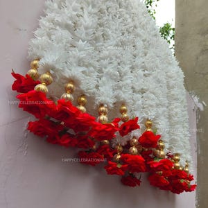 Jasmine Garland With Rose Flower, Wall Hanging, Festival Indian Wedding Decor, Indoor Outdoor Decoration,Rose Jasmine String Floral Backdrop