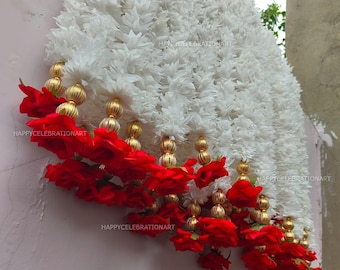 Jasmine Garland With Rose Flower, Wall Hanging, Festival Indian Wedding Decor, Indoor Outdoor Decoration,Rose Jasmine String Floral Backdrop