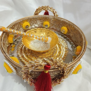 Bandeja única y hermosa para ceremonias Haldi, bandeja decorativa para bodas, bandeja para bodas, bandeja Pithi para decoración de bodas, bandejas Haldi Kumkum