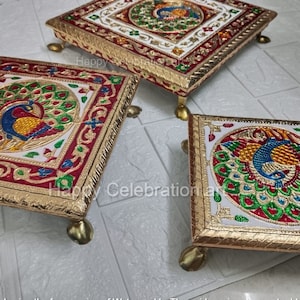 Elegant Wooden Bajot Set | God Idol Stand | Mandir Decor | Hindu Wedding Table | Indian Puja Chowki Gift Free Shipping
