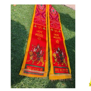 Shri Guru Clothing Satin silk Jai mata di Dupatta | mata rani chunri Patka,stole, scarf, shawl,Navratri Occasion Wear Scarf,Welcome Dupatta