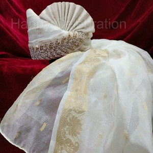 Embroidered White Groom Wedding Safa | Pagri|for Groom|jodhpuri Safa ...