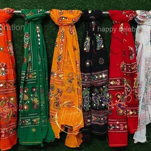 Phulkari Indian Traditional Festival Wear Cotton Dupatta with Handmade Mirror Work Embroidery - Perfect for Weddings and Special Occasions image 2