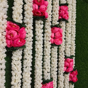Mogra And Ranunculus Flower Garland, Indian Wedding Decor, Stage Backdrop, Floral String, Event Birthday Party Decoration, Wall Decor Ideas