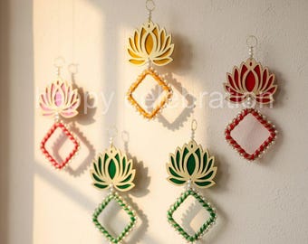 Lotus Latkan Door Hanging, Multi color Small Hanging For Diwali And Durga Pooja Bckdrop, Indian Temple & South Indian Wedding Decoration