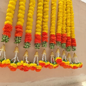 Artificial Marigold Flower Garland with Lily Hangings | Indian Wedding Decor | Diwali Haldi Decoration | Temple & Stage Backdrop