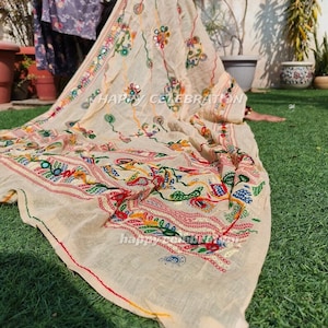 Phulkari Indian Traditional Festival Wear Cotton Dupatta with Handmade Mirror Work Embroidery - Perfect for Weddings and Special Occasions image 5