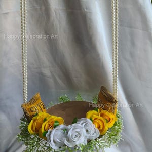 Decorative Laddu Gopal Jhula ,Handmade Floral Pearl Swing, Kanha Ji Palna, Janmashtami Decor, Ganesh Chaturthi Gift, Hindu Home Temple Decor image 4
