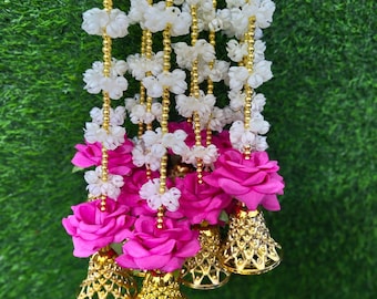 Artificial Jasmine & Rose Garland with Golden Bells- Mogra Wedding Decor, Floral String Backdrop,South Indian Event Party ,Traditional Decor