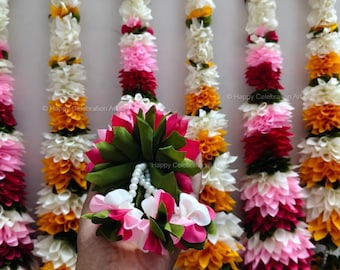 Yellow Pink Garland for Home, Party, and Wedding Decor Artificial Flowers pearl Ladi Colorful Backdrop for Party Decoration Diwali Decor