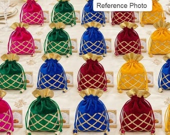 Velvet Gota Line Potli Bags For Wedding Gifting, Wedding Giveaways Dry Fruit Potli Bags, Bhaji Return Gift,Bangoli Wedding Gift