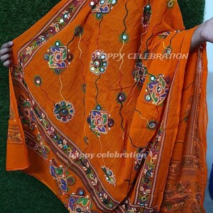 Phulkari Indian Traditional Festival Wear Cotton Dupatta with Handmade Mirror Work Embroidery - Perfect for Weddings and Special Occasions image 6