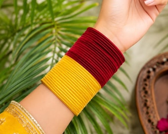Indiase kleurrijke armbanden met fluwelen afwerking, Indiase armbanden, bruiloft gunst feestelijke kleurrijke armbanden, bulk Indiase bruids- en dagelijkse armbanden