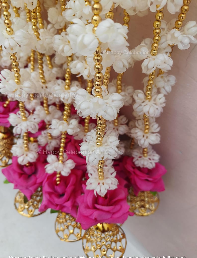 Jasmine (Mogra) With Bell Rose Flower Garland,Wedding Decor, Stage Backdrop,Floral String, Event Party Decoration, South Indian Decor Ideas image 10