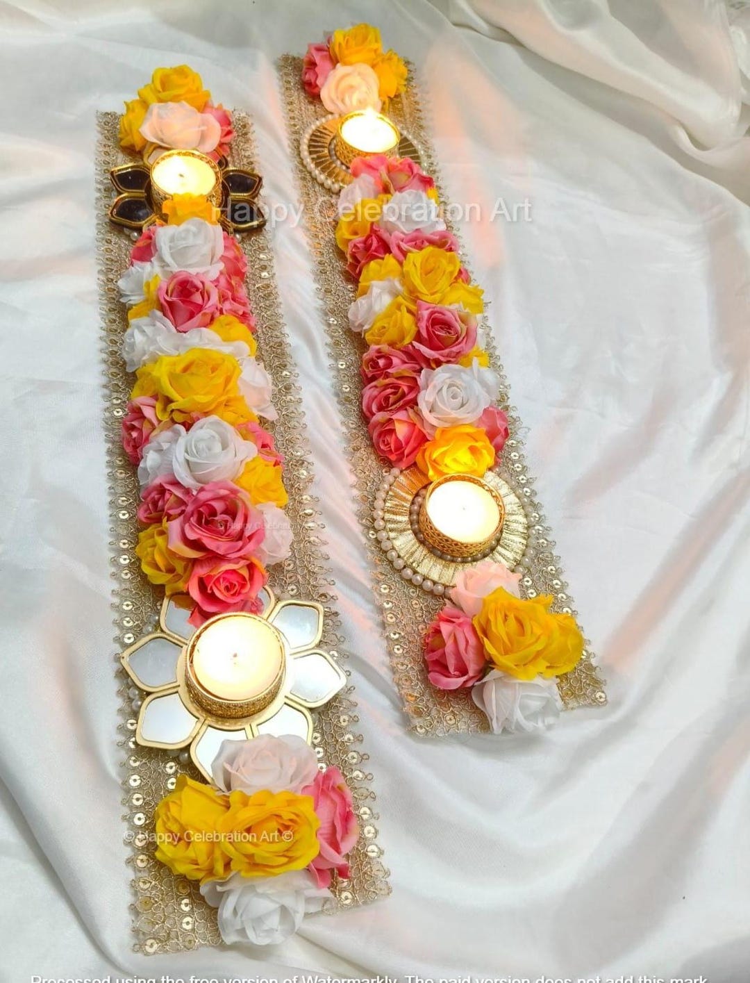 Foam Rose Flower Table Candle Runner, Diwali Wedding Decor, 20 Inch ...